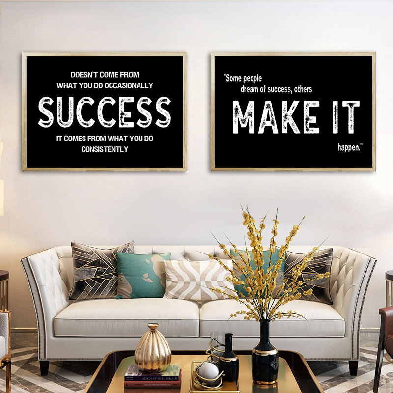 Home Office Room Inspiration - Nowoczesne czarne inspirujące płótno Proste biuro