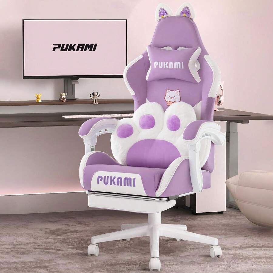 Ergonomic Office Chair - Różowe krzesło gamingowe z połączonymi podłokietnikami,